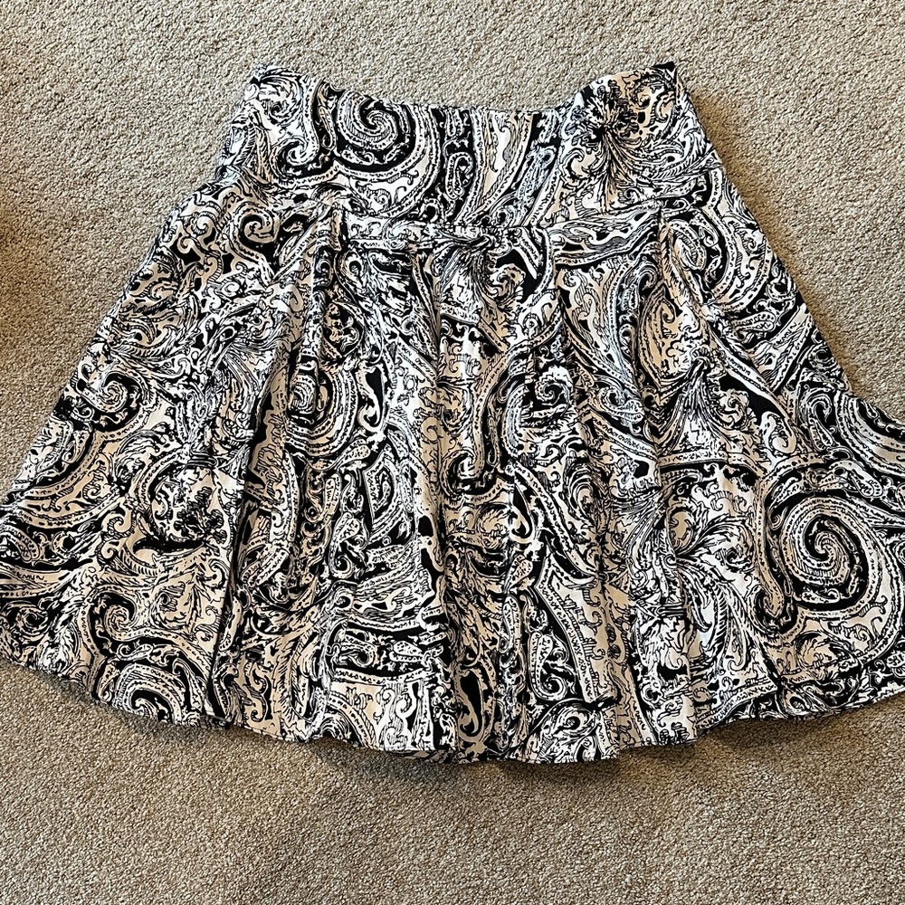 Chaps Black and White Paisley A-Line Skirt